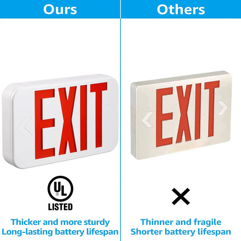 Comparison of LED Emergency Exit Sign With Battery Backup Double Face Hardwired Red Exit Lights for Business Indoor Use UL 924 Approved
