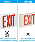 Comparison of LED Emergency Exit Light With Battery Backup, Double Face Red Letters, UL 924 Listed, two lights side by side.