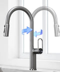 TXGJWRA Green Pull-Faucet with 360-Degree Swivel Spray Head showing flexible pull-down hose and modern design.