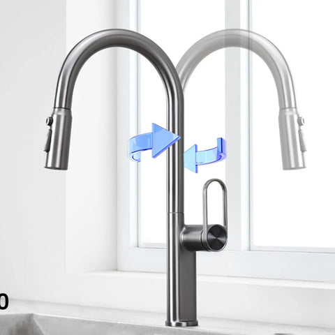 TXGJWRA Green Pull-Faucet with 360-Degree Swivel Spray Head showing flexible pull-down hose and modern design.
