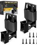 Hella Tough Double Action Barn Gate Latch Kit With Built In Padlock Eye For Round Pipe Metal Fencing Plus Complete Mounting Hardware In Corrosion Resistant Black Zinc Coating, showing two-way gate latch kit and screws.