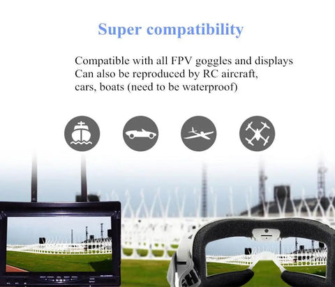 All In One FPV Camera And Video Transmitter For Mini FPV RC Drones displaying video on goggles and monitor, outdoor use