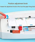 Adjusting position knob on Electric Business Card Cutter With Nine Blades Automatic Binding Fast 50 RPM Card Slitter.