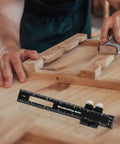 Person using Pocket Woodworking Ruler With Adjustable Sliding Head And Locking Stop, Precision 12 8 6 Inch Metal Scribe Ruler on wood
