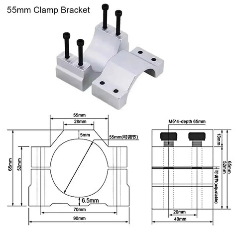 Beefy 300W CNC Brushless Spindle Kit 55mm clamp bracket with specifications for DIY CNC machines