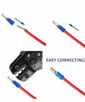 Premium 1300PCS Insulated Cable Connector Kit With Crimp Spade Butt Ring Fork Set And Roll Terminals Assorted Electrical Wire Lugs; blue insulated crimp connectors on red wire with crimping tool