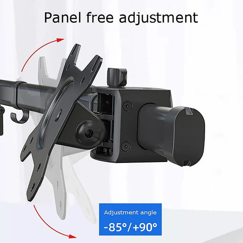 Straight Fire Universal Six Monitor Desk Mount With Full Motion Articulation Arms For 15 To 27 Inch Displays, showing panel free adjustment feature.