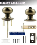 Privacy Door Knob Lock Set For Interior Bedroom And Bathroom Doors Keyless Turn Button Privacy Round Ball Handle In Antique Brass Stainless Steel Durability 5 Pack with screws and latch.