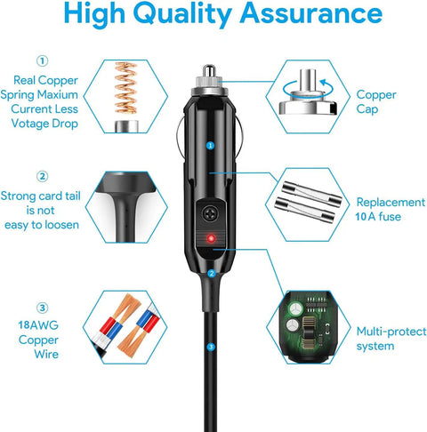Legit Replacement 14.5V DC Charger Car Adapter Compatible With Dewalt DXAEPS14 Jump Starter showing quality features like copper spring.