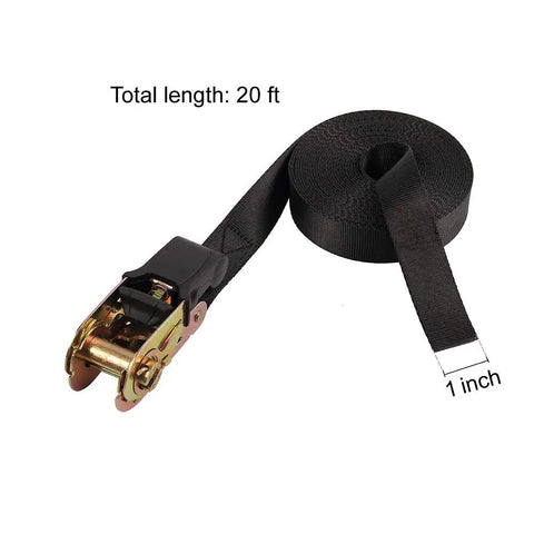Heavy Duty Nylon Ratchet Tie Down Straps For Cargo And Gear With Black Webbing Rugged Track Spring Fittings shown in rolled position