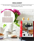 Seven Piece Microwave Mica Sheets Heat Resistant Insulation Plates Universal Waveguide Covers Replacement Parts for Microwave Ovens displayed next to a red toaster.