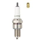 F7TC spark plug replacement for NGK 3785 BP7ES, 14mm thread, shown with adapter, fits GX120-GX390 engines.