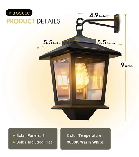 Two Pack Solar Wall Lanterns Outdoor Hanging Lights With Four Solar Panels Dusk To Dawn Led Sconces Anti Rust Waterproof