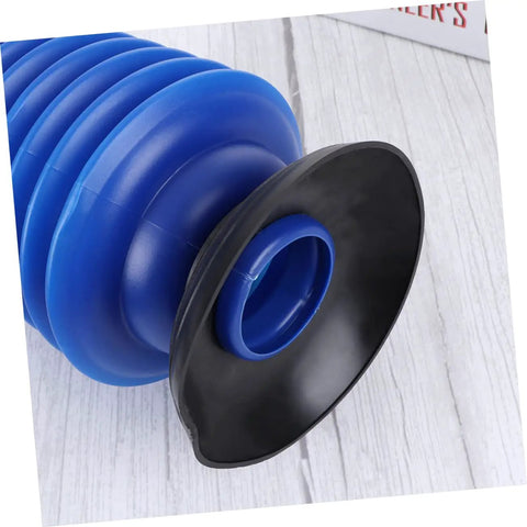 No Sweat Heavy Hitter 2 Pack Plunger for Bathroom Toilet Clog Blasting, close-up of blue accordion bellows design.
