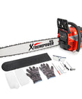 22 Inch Gas Chainsaw with 58cc 2-Stroke Engine, Aluminum Frame, Auto Oiler, Quick Release Filter, Accessories Shown