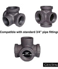 Four Way Malleable Iron Pipe Fittings For DIY Industrial Shelving And Furniture Decor, Built To Last, Tough As Nails And Rust Resistant