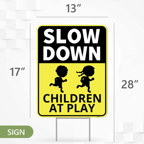Two Pack Drive Slow Children At Play Safety Signs For Street With Stakes 13 By 17 Inches Double Sided Corrugated Plastic Yard Signs