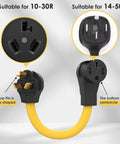 Heavy Duty Nema 10 30P To 14 50R Ev Charger Adapter With 8 Gauge Wire for Tesla and RV Hookup showing plug types and cable design.