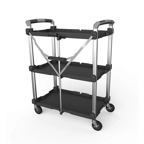 Pack N Roll Collapsible Service Cart XL With 300 Lb Capacity Locking Mechanism Three Heavy Duty Shelves Portable Tool Cart For Maintenance And On The Go Jobs Black