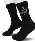 These Hilarious And Comfy Awesome Engineer Socks Are The Perfect Funny Gift Idea For Any Engineer Dude Or Dudette Looking For Unique Birthday Christmas Graduation Or Fathers And Mothers Day Presents. Black socks with white text design.