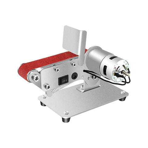 Compact Electric Mini Belt Sander Bench Polisher With Adjustable Speed For Metal Woodwork, showing motor and sanding belt.