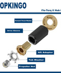 Diagram of Flo Torq II Hub Kit 15 Spline For Mercury Outboards with labeled parts: thrust washer, drive sleeve, propeller nut.