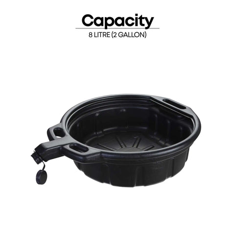 2 Gallon Oil Drain Pan With Anti Spill Cap And Wide Lip For Mess Free Oil Changes Large Pour Spout Heavy Duty HDPE Construction
