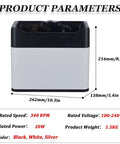 Electric Portafilter Cleaner With Automatic Coffee Ground Knock Box And Dual Brush Heads Providing No Fuss 340 Rotating Cleanups For Smooth Sailing Home Bars And Bustling Cafes In Classic Black, top view with dimensions shown.