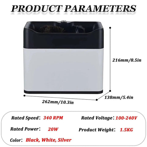 Electric Portafilter Cleaner With Automatic Coffee Ground Knock Box And Dual Brush Heads Providing No Fuss 340 Rotating Cleanups For Smooth Sailing Home Bars And Bustling Cafes In Classic Black, top view with dimensions shown.