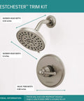 Westchester Shower Trim Kit With Single Handle 14S Brushed Nickel showing shower head and valve dimensions