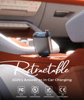 Retractable Car Charger 84W USB C Fast Charge For 12V Cigarette Lighter Sockets installed in car interior with certification badges