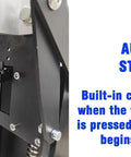 Beilockery hinge drilling machine; 110V/1100W, black metal frame with mounting screws (side view)