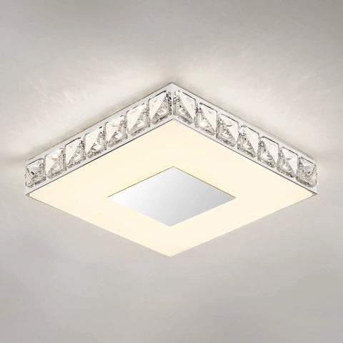 14 Inch Crystal Flush Mount Ceiling Light LED Close To Ceiling Fixture Modern Dimmable Crystal Chandelier For Kitchen Bedroom Foyer Hallway K9 Crystal Beads Integrated 18W LED Elegant Ceiling Lamp