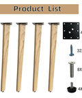 Premium Solid Wood Table Legs 28 Inches Tall Natural Finish with mounting hardware and screws for quick install projects.