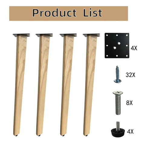 Premium Solid Wood Table Legs 28 Inches Tall Natural Finish with mounting hardware and screws for quick install projects.