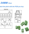 Diagram and image of Must Have Breadboard Friendly 2.54mm 0.1 Inch Pitch Mini PCB Mount Screw Terminal Block Connector Set