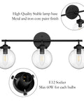 Three Light Dope Matte Black Vanity Light Fixtures With Industrial Glass Globe For Bathroom Wall Mount Vintage Style
