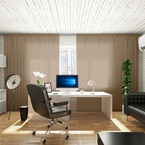 Adjustable Telescoping Curtain Track System With Ceiling Mount For Heavy Drapes And Room Dividers, No Tools Needed Length Adjustment, White Metal Rail For Thick Curtains, Smooth Glide, Sturdy Support, Modern Clean Look in home office