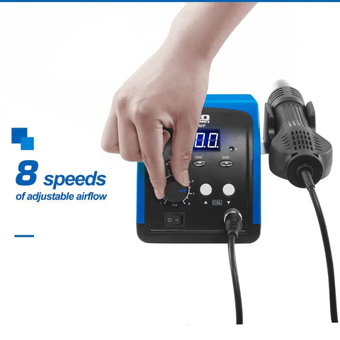 Hand adjusting Hot Air Rework Station For Electronics Repair With Digital Display Heat Gun, Three Temperature Presets, Pro Grade