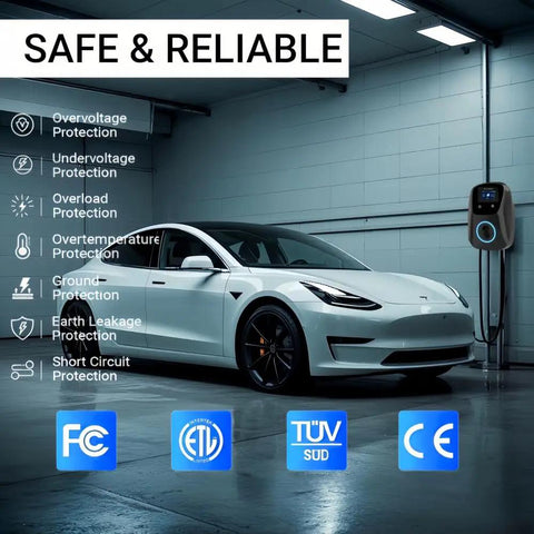 Beefed Up Level 2 EV Charger 48A 240V with 25 Ft Cable Hardwired ETL Listed for Tesla and J1772 EVs in garage
