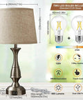 Tall Rustic Bedside Lamp With 2 USB Ports, 3-Way Dimmable Touch Control Nightstand Light with included bulbs shown
