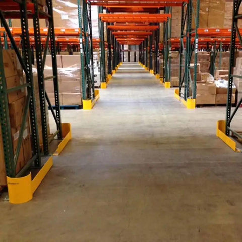 48 Inch Heavy Duty Right Hand Pallet Rack Protector Built Like A Tank Featuring Rock Hard Steel Half Moon Guard And Sloped Bracket To Dodge Forklift Kickbacks And Keep Your Inventory Bulletproof