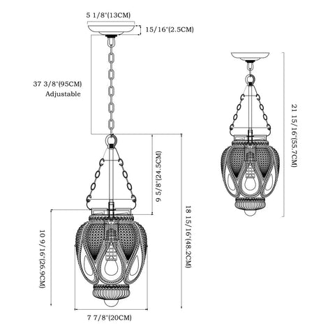Black Glass Pendant Light For Kitchen Island Lighting And Dining Room, Farmhouse Vintage Ceiling Fixture diagram with measurements