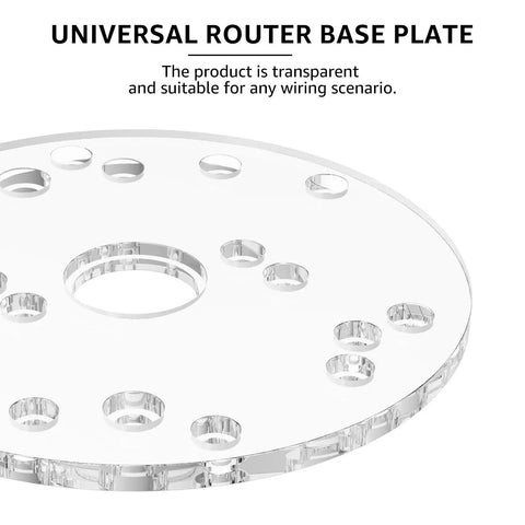 6.5 Inch Extra Thick Clear Acrylic Router Base Plate With Secure Centering Pin Universal Sub Base showing clear design with multiple holes.