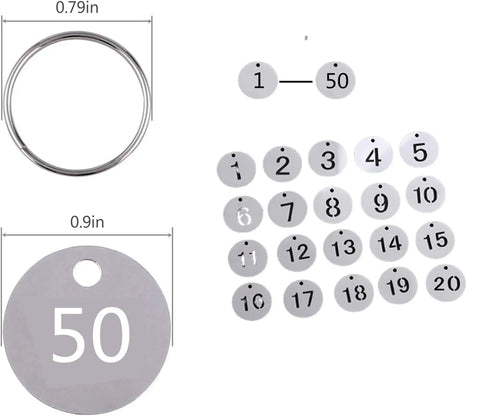 50 Pack Round Metal Key Tags 1 To 50 Stainless Steel ID Tags With Hole For Key Boxes Cabinets And Organization Includes Key Ring Chain