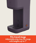Side view of Single Serve Coffee Maker For K Cup And Ground Coffee, Removable Adjustable Drip Tray, Dishwasher Safe, Plum Finish
