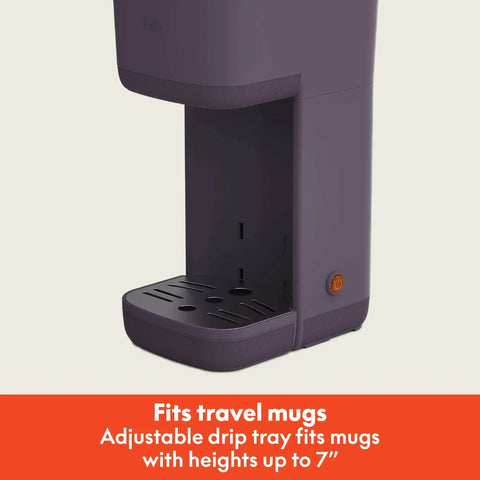 Side view of Single Serve Coffee Maker For K Cup And Ground Coffee, Removable Adjustable Drip Tray, Dishwasher Safe, Plum Finish