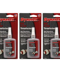 Front view of three-pack Red Hi Temp Threadlocker for high temperature fasteners up to 450 degrees F, 1.22 oz bottles.