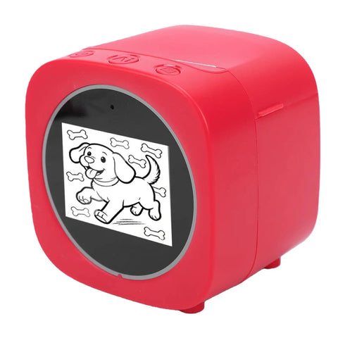 AI Sticker Printer With Voice Activated Label Maker And Thermal Printing Tech For Scrapbooking in red, displaying a dog graphic.