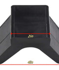 V-Shape Boat Trailer Bow Stop, 2 Inch Mounting Width, 4 Inch V-Span, Rubber Bow Block, V-Style Trailer Roller Stop, Non Marking Polyurethane, 1/2 Inch Mounting Holes, Protects Boat From Scratches And Abrasion, front view with 2in and 4in dimensions